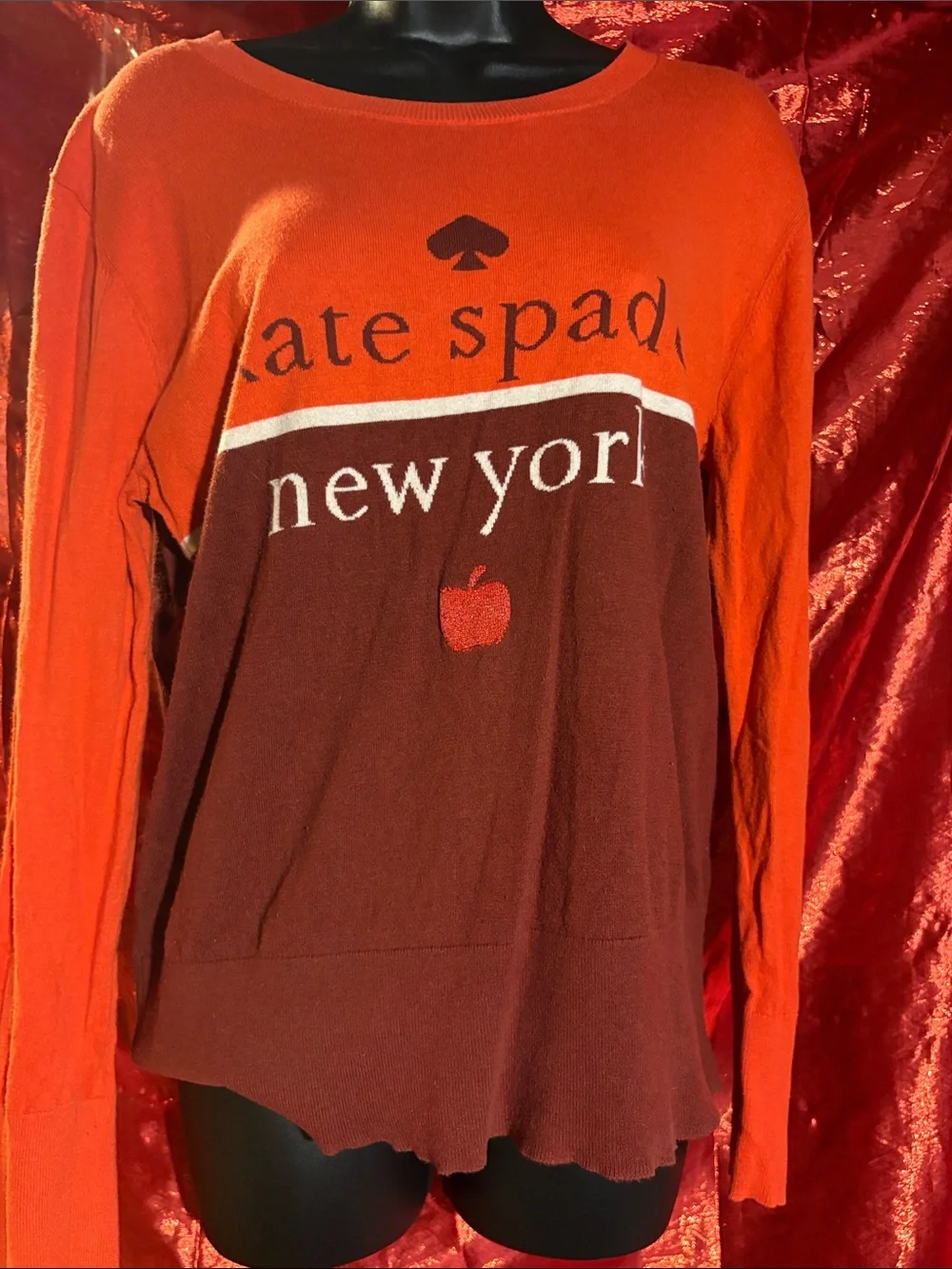 kate spade Orange and Brown Logo Colorblock Scoop Neck Sweater